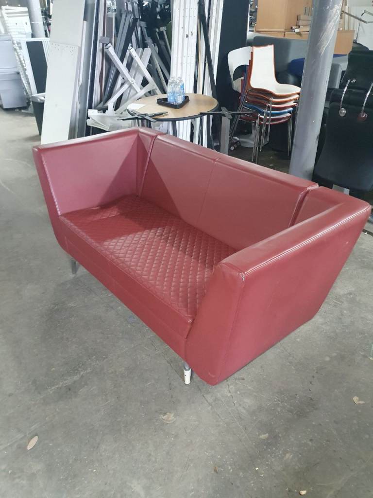 Red Leather 2 Seater Office Sofa