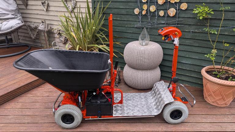 Wheel barrow. Electric stand on wheel barrow 