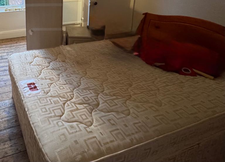 Single divan bed, headboard and mattress