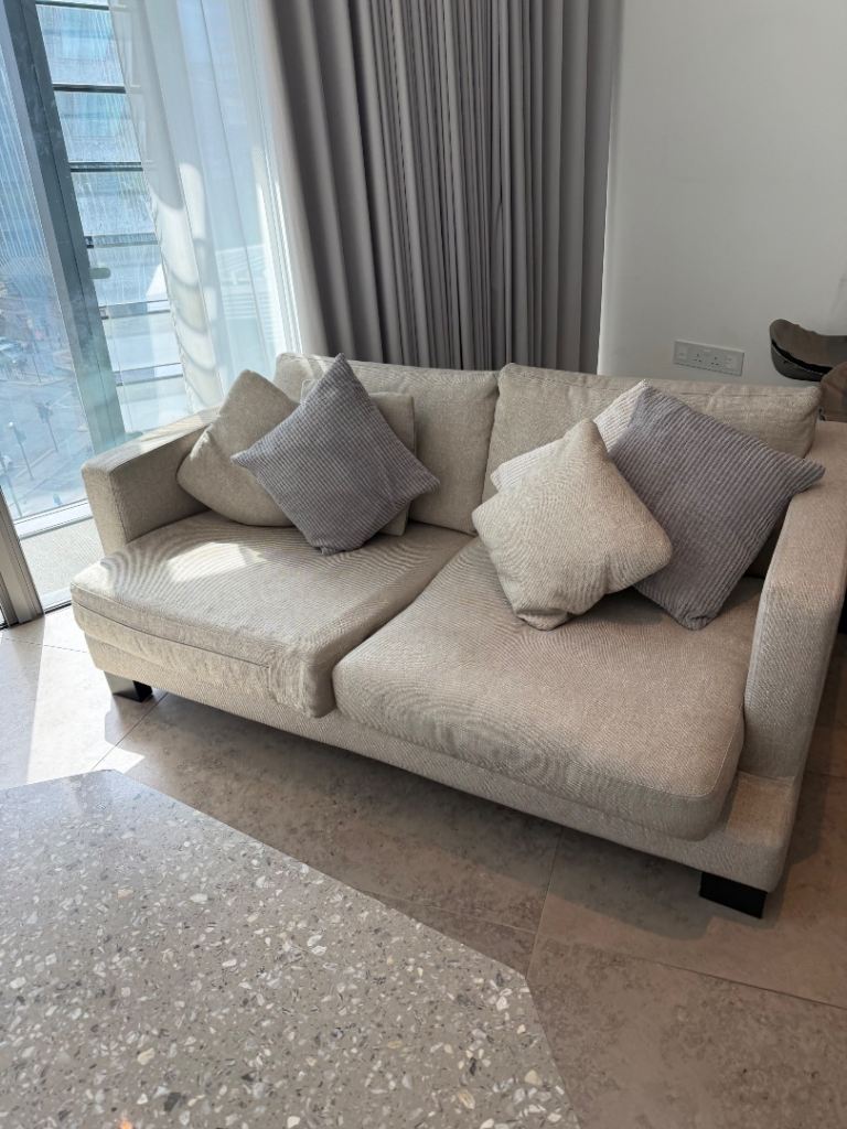 Modern 2-Seater Sofa - Beige Fabric, Deep & Comfortable (185cm)