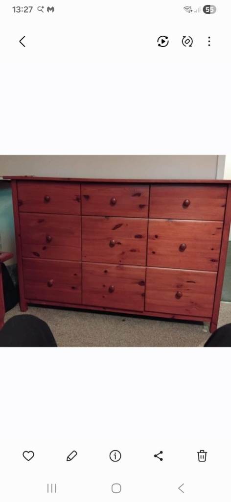Bedroom pine wardrobe and chest of draws 