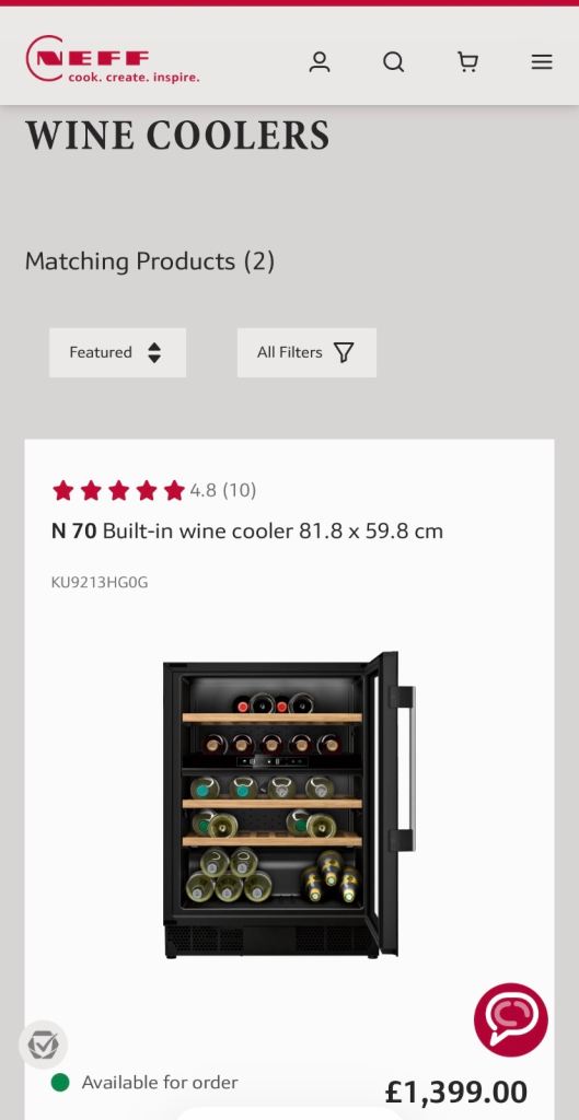 Neff 60cm wine cooler KU9213HGOG