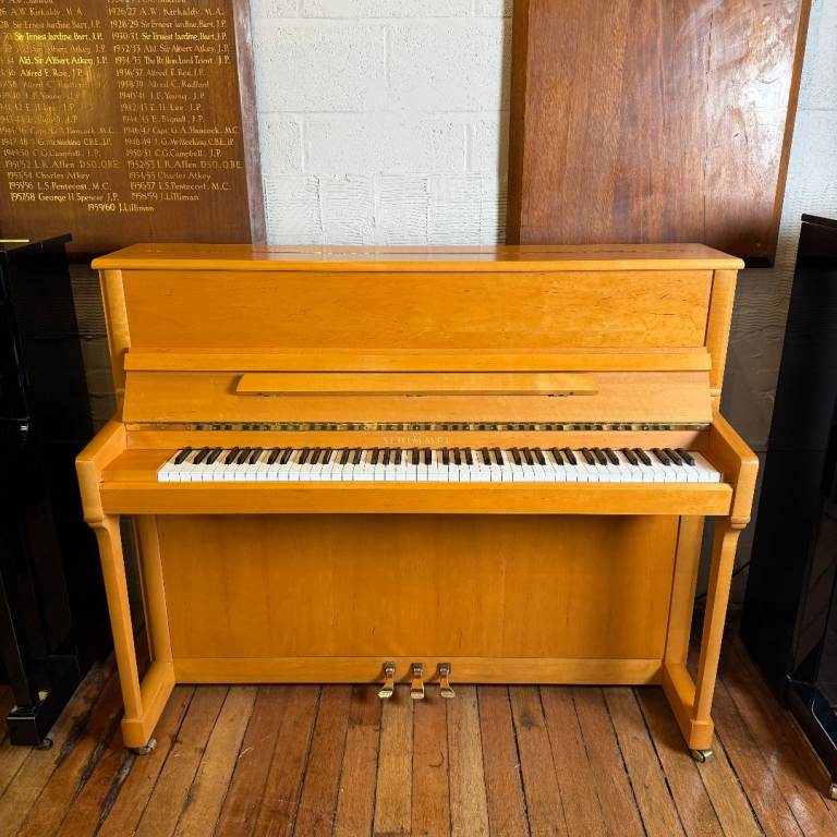 Schimmel 122 KE Upright Piano in a beautiful Satin Maple | Sherwood Phoenix Pianos