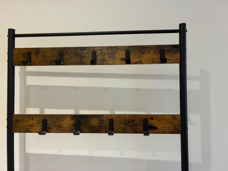 Industrial Style Hallway Coat Rack with Shoe Bench