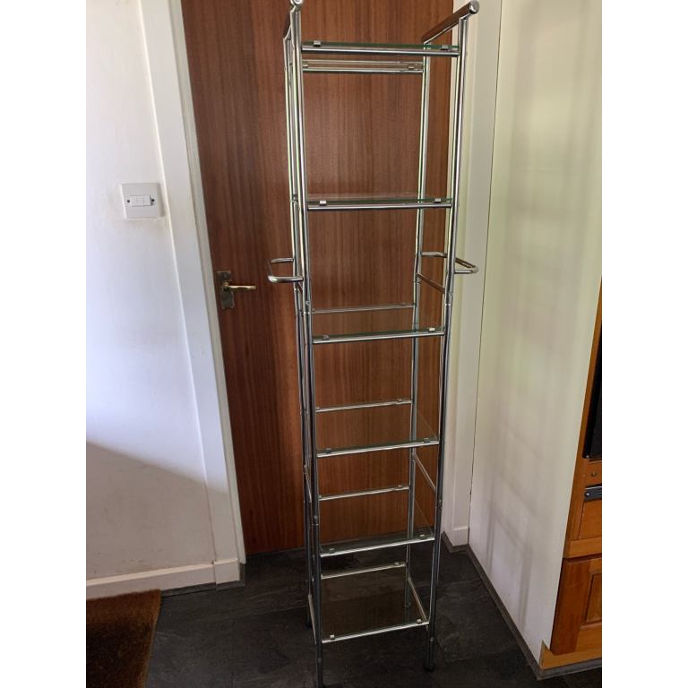 CHROME BATHROOM TEMPERED SIX GLASS SHELVED STAND 