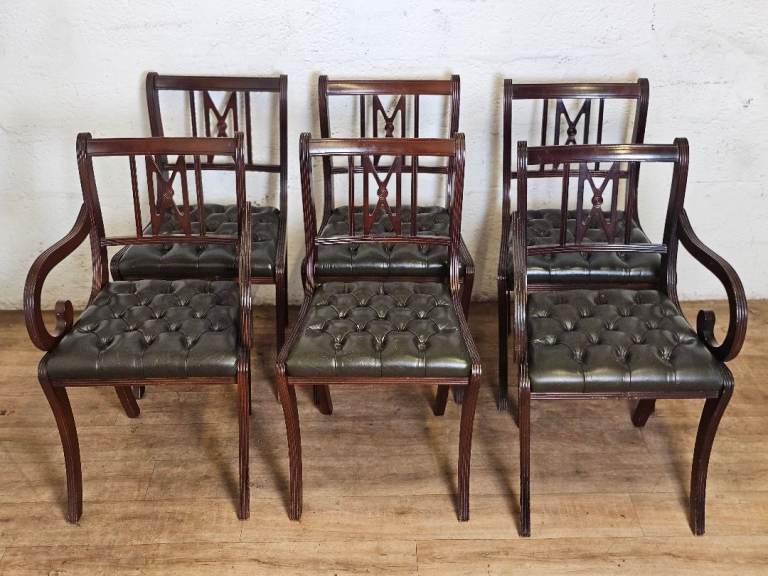 Stunning x6 Mahogany Regency-Style Chesterfield Dining Chairs Genuine Leather 🚚 Free Delivery 