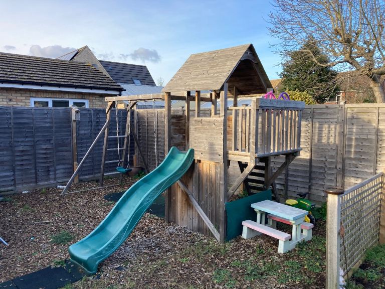 Dunster House large climbing frame monkey bars and swing playhouse
