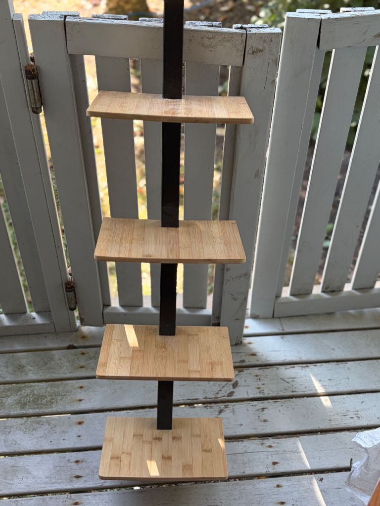 Bamboo and Metal 4-Tier Shelf Unit – Good Condition