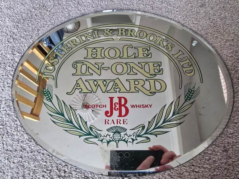 VINTAGE J&B RARE SCOTCH WHISKY HOLE IN ONE GOLF CLUB MIRROR PUB BAR SIGN