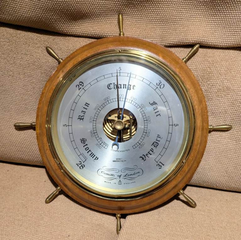 Ships wheel Barometer wood and brass