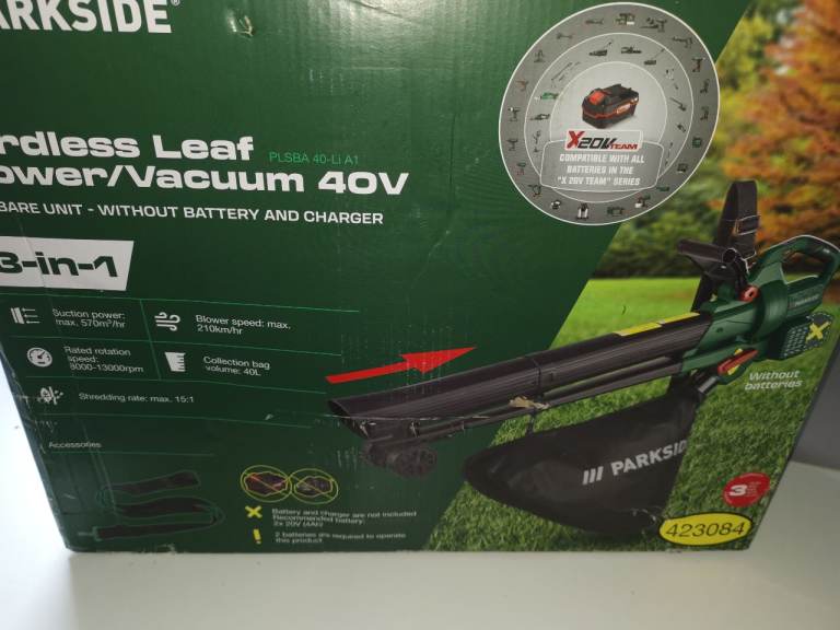 Parkside cordless leaf blower/vacuum NEW 40v PLSBA 40LIA1
