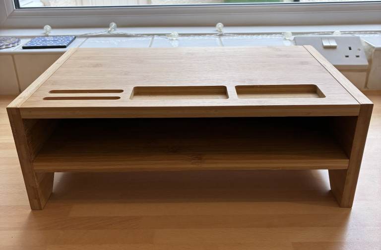 Solid Light wood monitor / laptop stand with shelf and pen trays ...