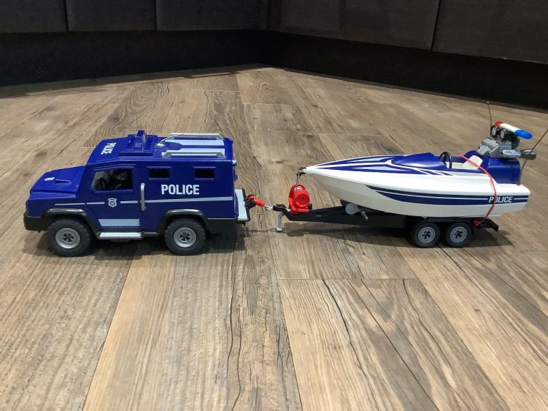 REDUCED !! Playmobil City Action - Police Truck with Speedboat & Trailer, Crew & Accessories.