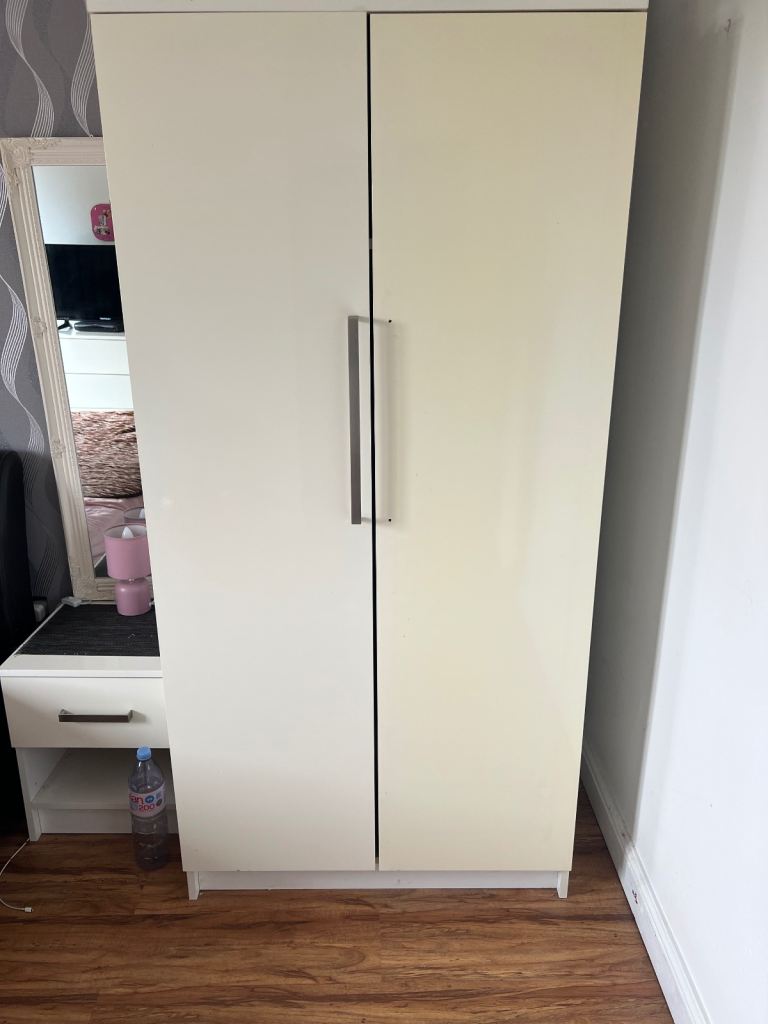 White gloss wardrobe chest of drawers bedside table mirror 