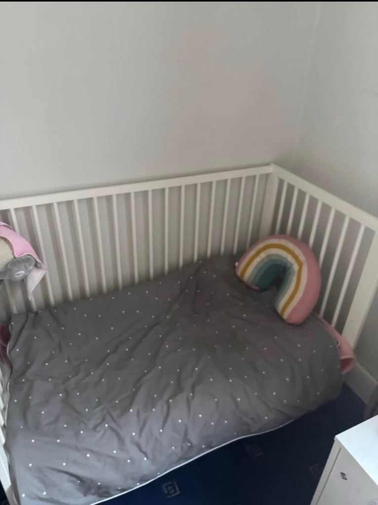 White Wooden Baby Cot Bed – Good Condition