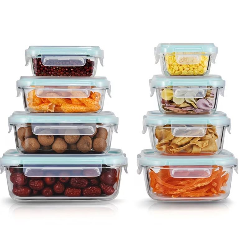 16pcs Glass Food Crisper Set, Lunch Box, (8 Crisper +8 Lid)