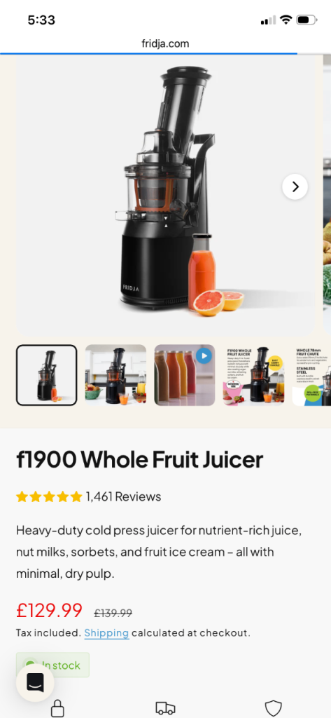 Fridja whole fruit and vegetable juicer