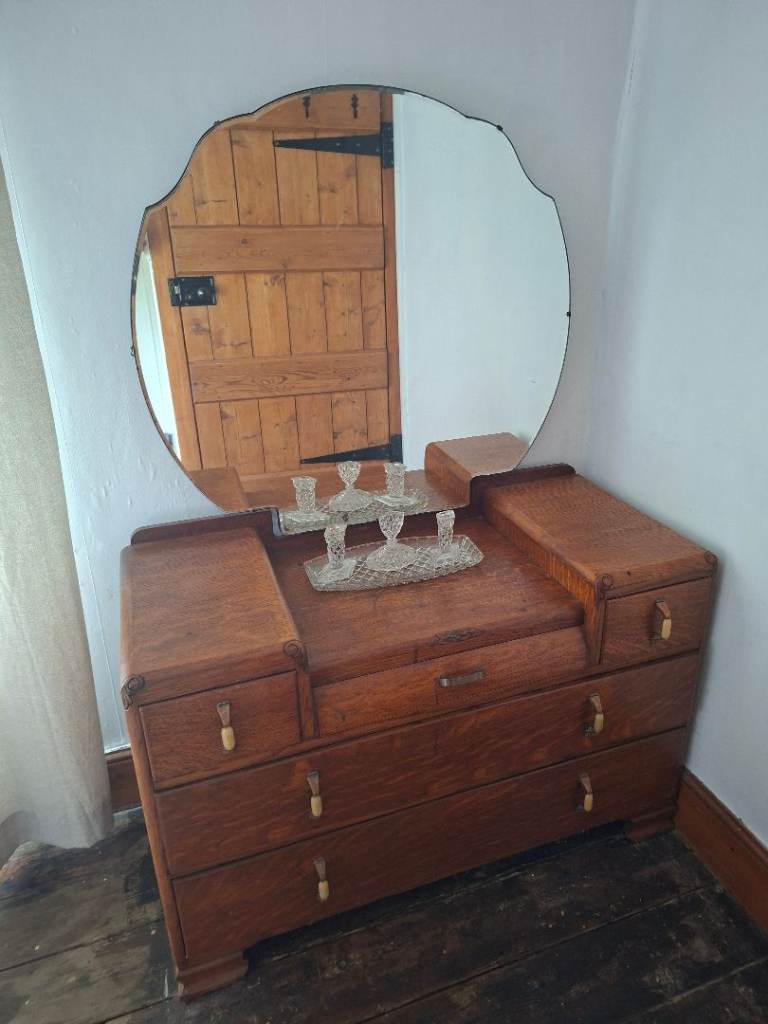 Vintage Wooden Dressing Table with Mirror – Good Condition