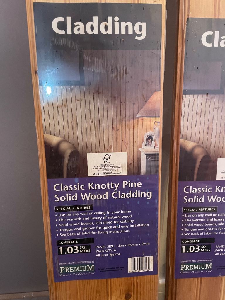 Cladding: Pine wood T&G (3 unopened packs)