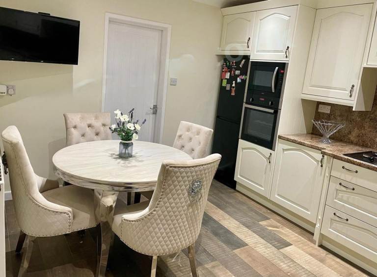 Luxury Cream Marble Table and Mink Velvet chairs 