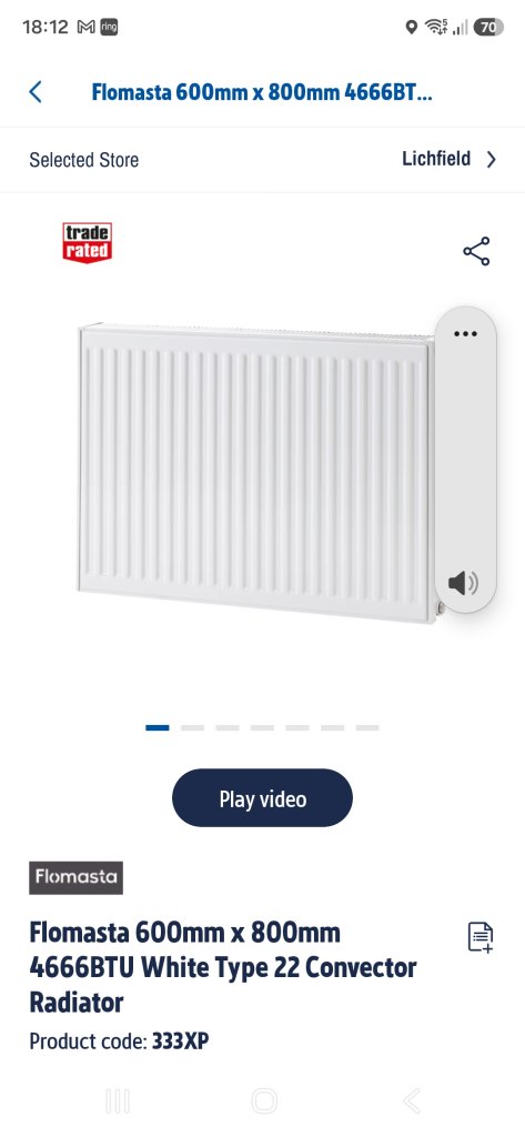 Flomasta 600mm x 800mm White Type 22 Convector Radiator 
