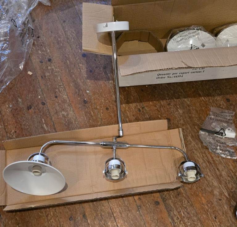 REDUCED 3 light bar pendant chrome and white