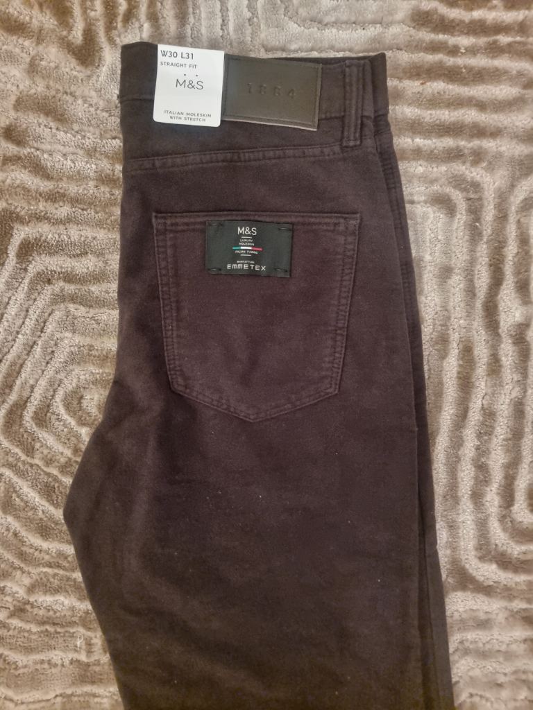 M&S Italian Moleskin Trousers – W30 L31 – Straight Fit