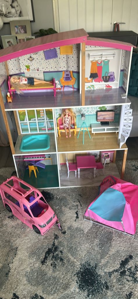 Large Barbie style doll house and accessories  