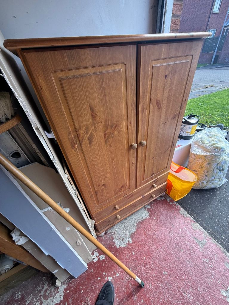 Sturdy Wooden Wardrobe with Hanging Rail and Drawers