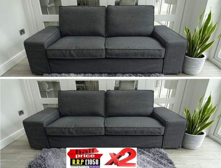 RRP:£1058 2x IKEA KIVIK TWO SEAT SKIFEBO DARK GREY MATCHING SOFA SUITE LONDON DELIVERY (DFS)