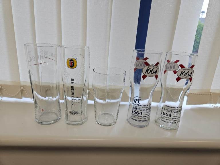 Carling Foster Kronenbourg 1664 Pint Glasses Set 5 Mixed Brands