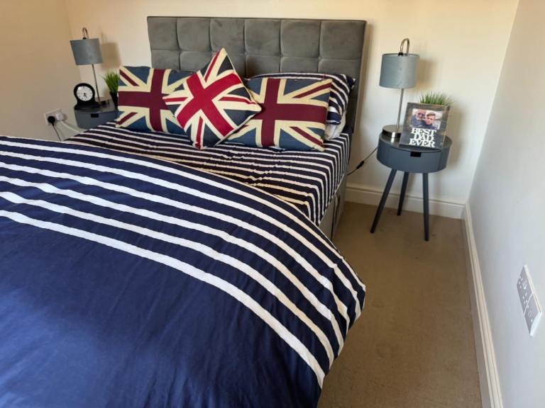 Blue and White Striped Duvet Set with Union Jack Cushions