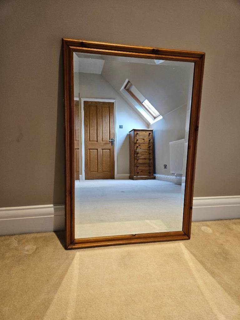 Large Pine Bevelled Mirror - good condition