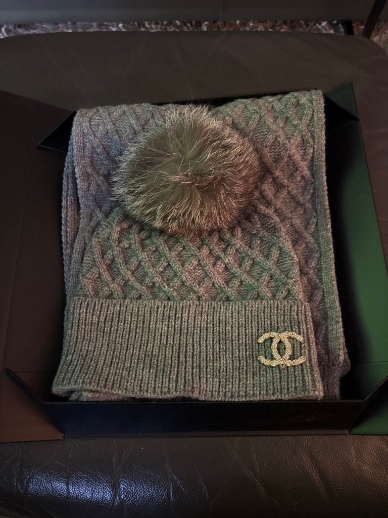 Chanel hat and scarf set