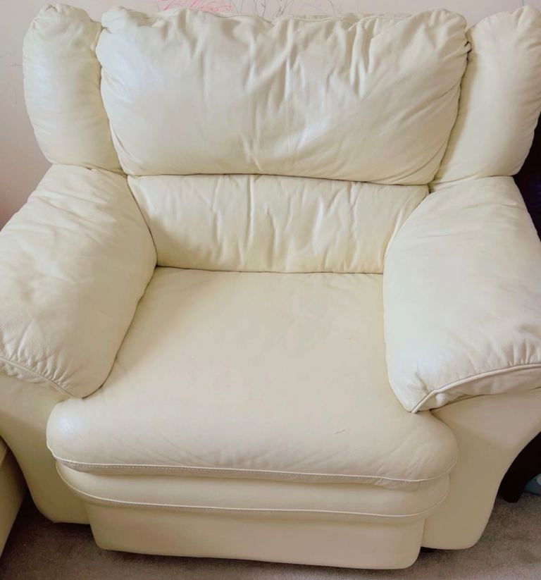 Cream Leather Sofa Set (Free Local Delivery)