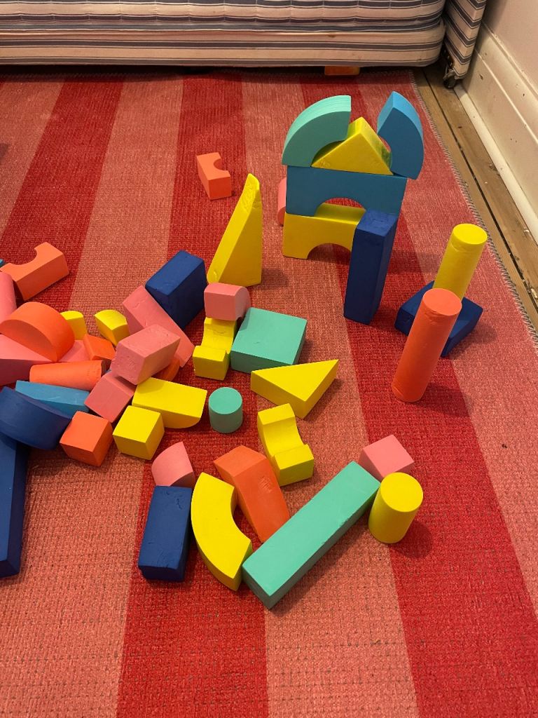 Foam blocks in a mesh bag