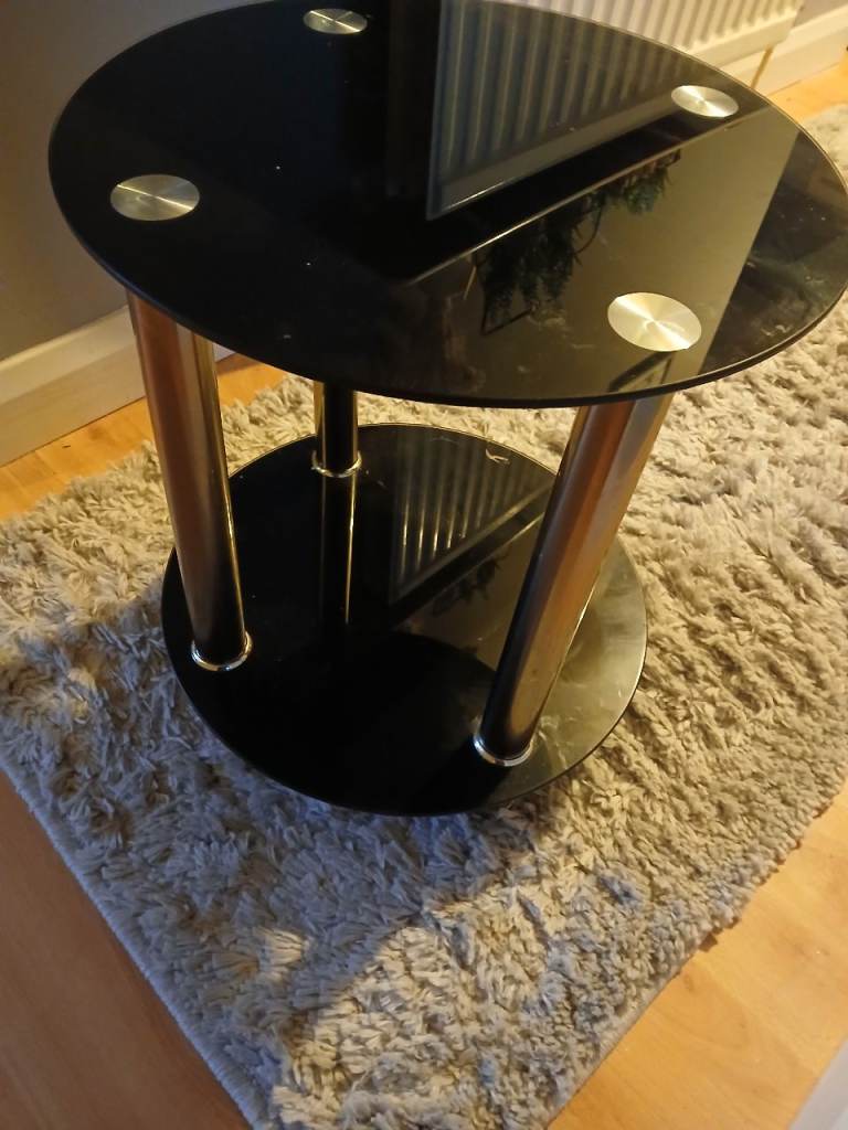 Modern Black Glass Round Coffee Table – Good Condition