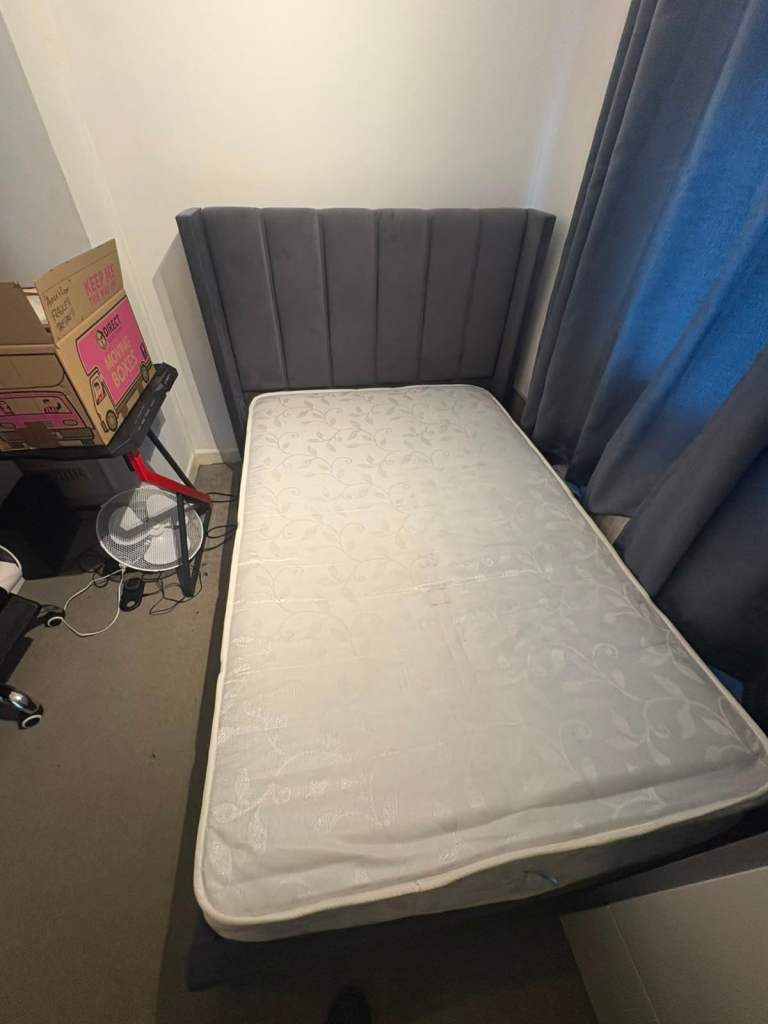Grey Single Bed Frame with Mattress – Ottoman Storage FREE DELIVERY