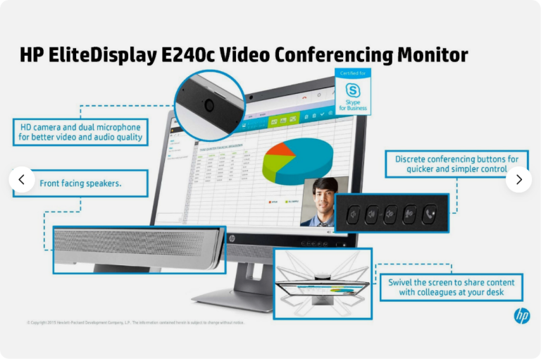 HP 24" HDMI Monitor EliteDisplay E240C HDMI DisplayPort USB Speaker built in WEBCAM Dual Microphones