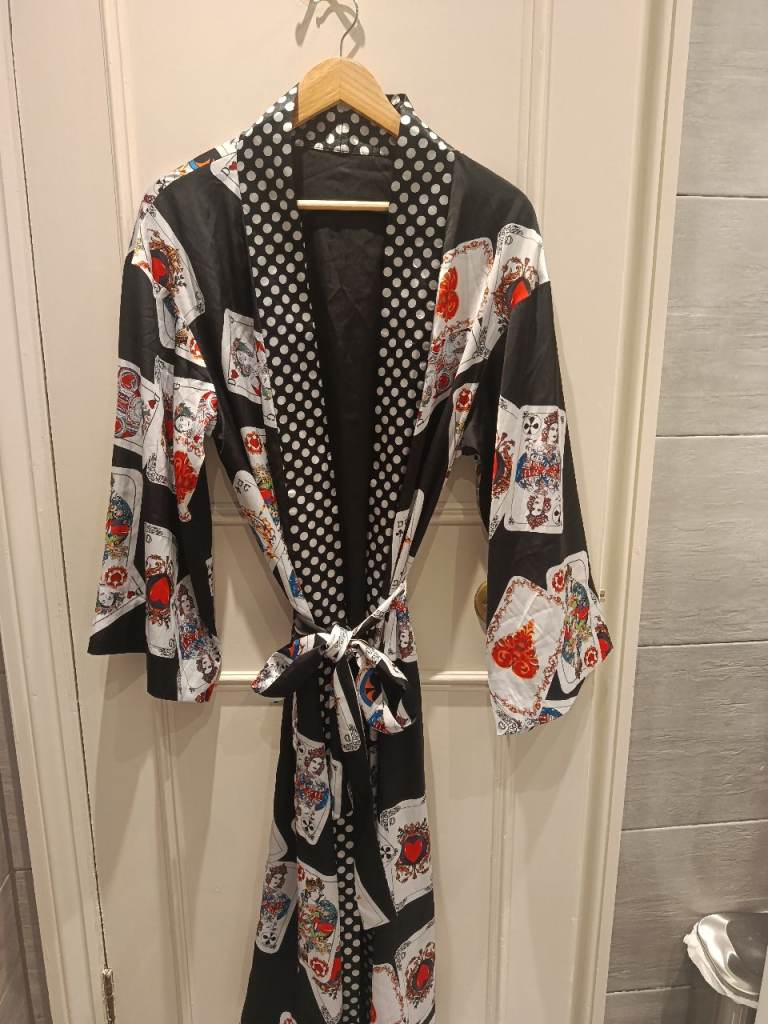 Black Playing Card Pattern Kimono Robe - As Good As New