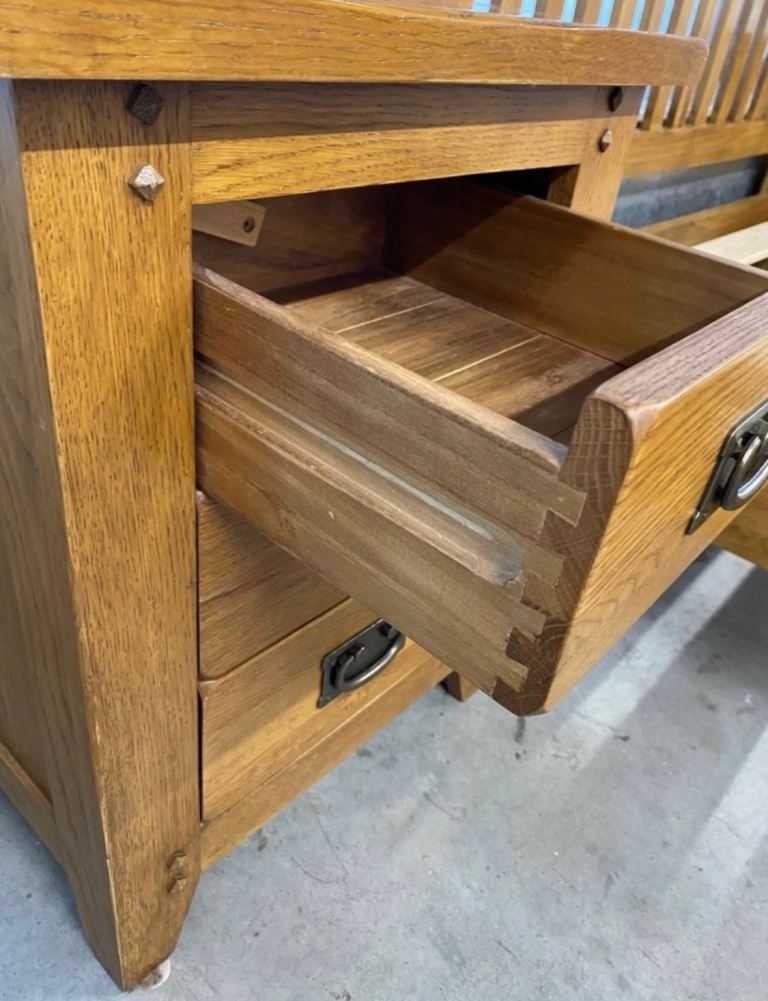 Solid Oak King Size Bed with Bedsides, Mirror and Tall Boy Chest of Drawers