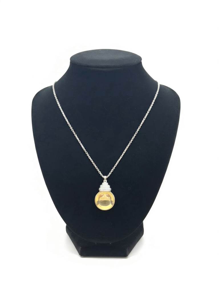 Silver Tone Cancer Zodiac Crab Pendant Necklace Yellow Crystal Astrology Charm