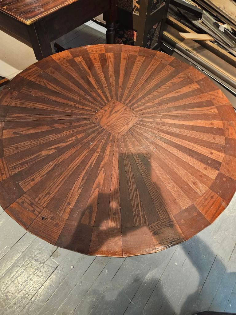 Large Round Wooden Dining Table with Pedestal Base