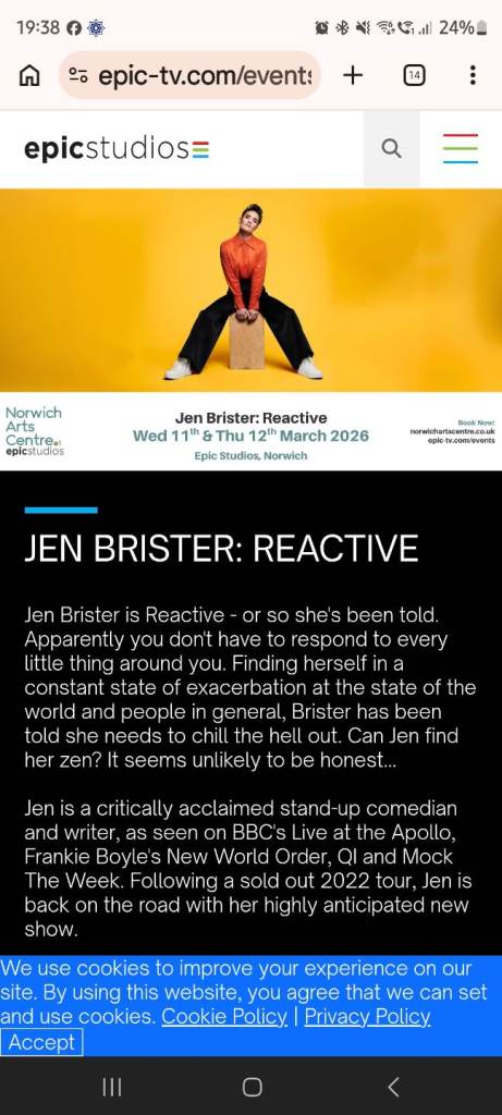 Jen Brister 'Reactive' tour tickets - Norwich