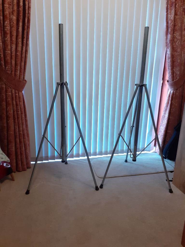 Pair of PA speaker stands, silver coloured
