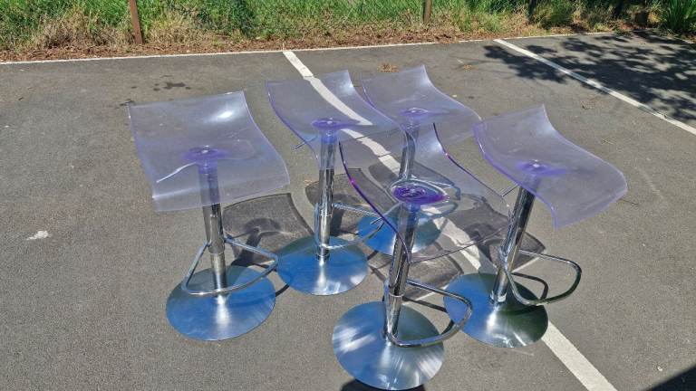 X5 authentic Ligne Roset “Pam” adjustable bar stools (etched with PAM design ARCHIRIVOLTO