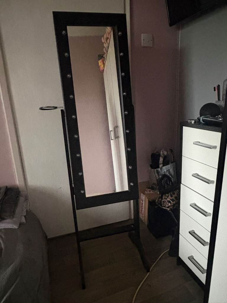 Black Full Length Mirror with Jewellery Storage – Good Condition