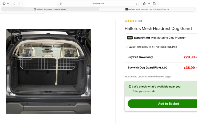 Universal Halfords Dog Guard for a car