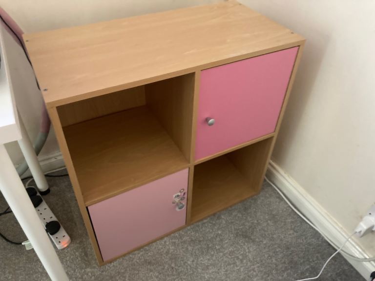 Practical Cube Storage Unit with Pink Doors – Good Condition