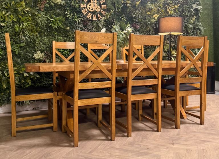 Athens extending oak kitchen table & 8 chairs